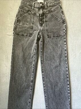 Madewell Charcoal High-Rise Wide-Leg Jeans with Patch Pockets